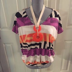 Worthington shirt with ribbon necklace